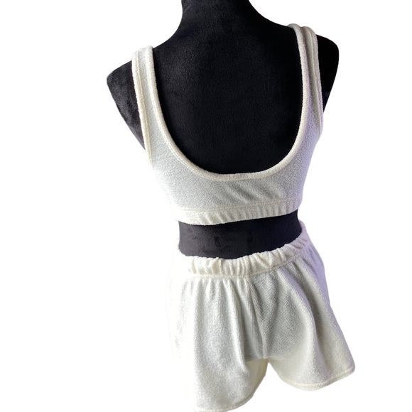 Cream Sherpa Like Crop Tank Top and Short Set - Picture 6 of 7